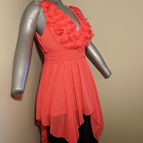 1.2.3. Salmon  v neck surplice chiffon - Picture 3 of 7